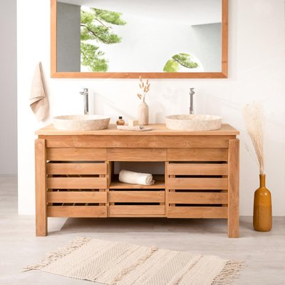 Meuble double vasque en teck rectangle de 145cm ZEN WANDA COLLECTION