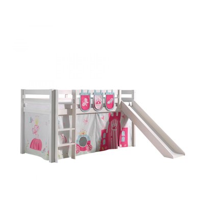 PINO Lit mezzanine avec toboggan pin massif + Little princess rideau et 3 pochettes VIPACK