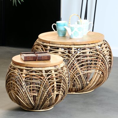 Table basse ronde en rotin (lot de 2) PIER IMPORT
