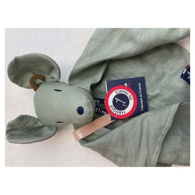 Perlipopette doudou souris sauge MA0181 MAILOU TRADITION