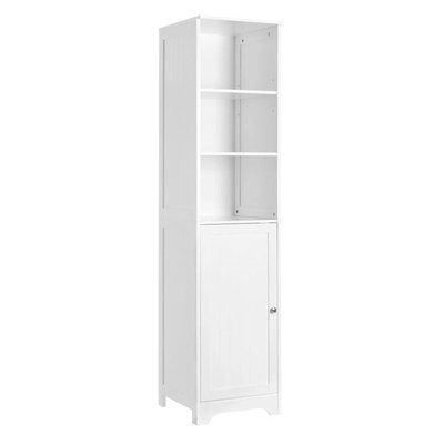 Étagère salle de bain colonne bois blanc avec 1 placard 40x38x160cm WADIGA