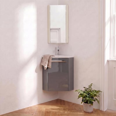 Ensemble lave-mains angle suspendu avec robinet et armoire d'angle SKINO MOB IN