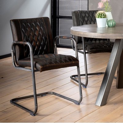 Chaise style industriel marron brun accoudoirs métal MELBOURNE PIER IMPORT