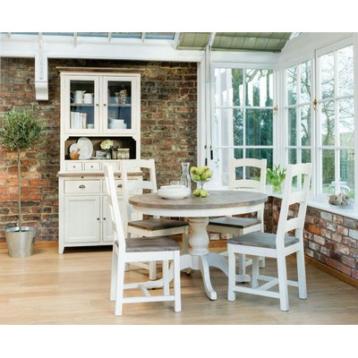 Table à manger ronde en bois recyclé blanc 120cm BRISTOL PIER IMPORT