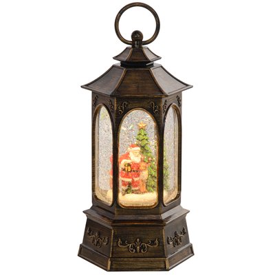 Boule à neige lanterne lumineuse musicale aspect bronze antique HOMCOM
