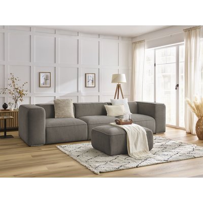 Canapé droit fixe 4 places en tissu texturé avec pouf, ZEPHYR BOBOCHIC
