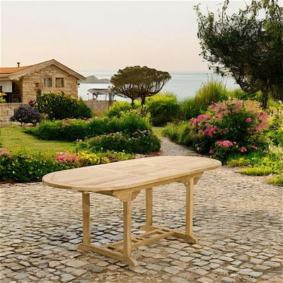 Table de jardin extensible ovale en bois de teck massif 120/180x90cm SUMMER 8 personnes PIER IMPORT