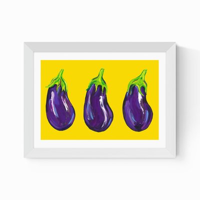 Aubergines on Yellow by Alice Straker EAST END PRINTS