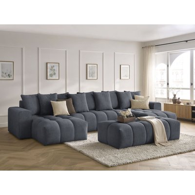 Canapé panoramique fixe 6 places en velours avec pouf, MONT-BLANC BOBOCHIC