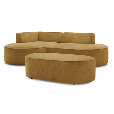 Canapé d'angle fixe 5 places en tissu texturé avec pouf, ROUSSEAU BOBOCHIC