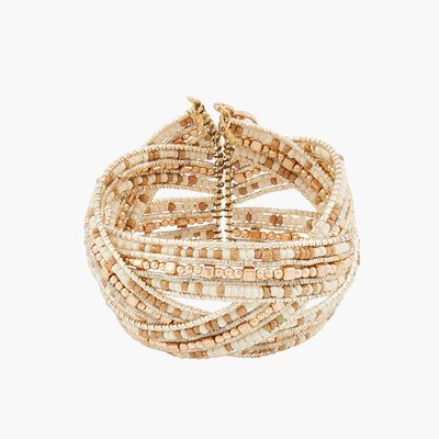 Manchette perles de rocailles blanc et doré BALABOOSTE