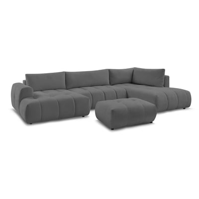 Canapé panoramique convertible 5 places en tissu lisse avec pouf, FUJI BOBOCHIC
