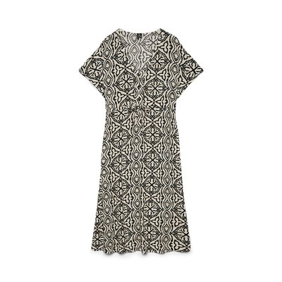 Printed Tie-Waist Short Sleeve Maxi Dress VERO MODA