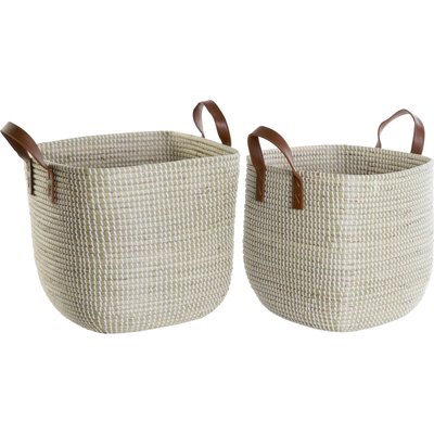 Panier en jonc, poignées cuir (lot de 2) RECOLLECTION
