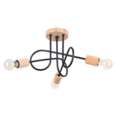 Lustre Acier Noir/Bois Naturel E27 3 Ember EDEN