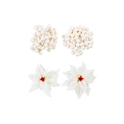 Set de 4 clips décoratifs baies et poinsettias artificiels H8 SIA DECO
