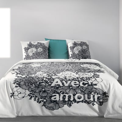 Parure housse de couette 100% coton bio 47 fils/cm2-avec amour EDEN