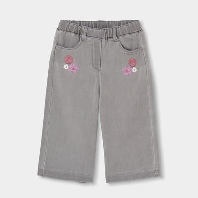 Pantalon fille denim brodé de fleurs BOBOLI