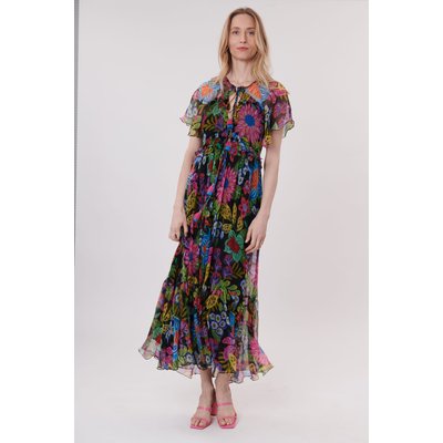Robe longue imprimée manches courtes et volants TRISH DERHY