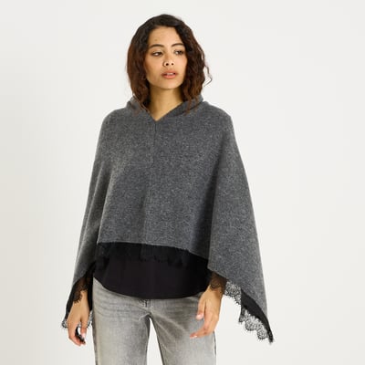 Poncho en maille bordure ajourée GRAIN DE MALICE
