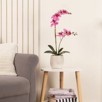 52cm Artificial Real Touch Pink Orchid in Ceramic Pot SO'HOME