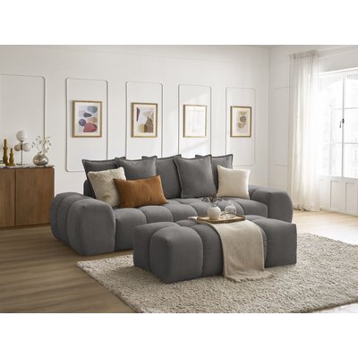Canapé droit fixe 3 places en tissu texturé avec pouf, EVEREST BOBOCHIC