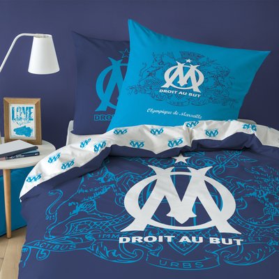Parure de lit imprimée 100% coton, OM BLASON OLYMPIQUE DE MARSEILLE