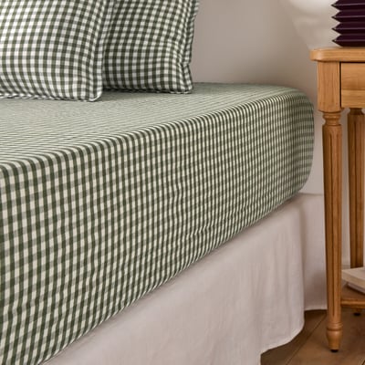 Drap-housse en lin lavé, bonnet 30 cm, à carreaux, ACÉLIE LA REDOUTE INTERIEURS
