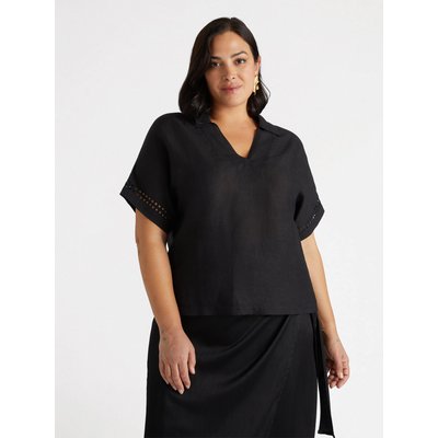Blouse en lin avec broderie ajourée sur les manches FIORELLA RUBINO
