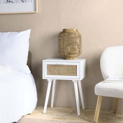 Table de chevet bois blanc 1 tiroir cannage naturel CALVIA PIER IMPORT