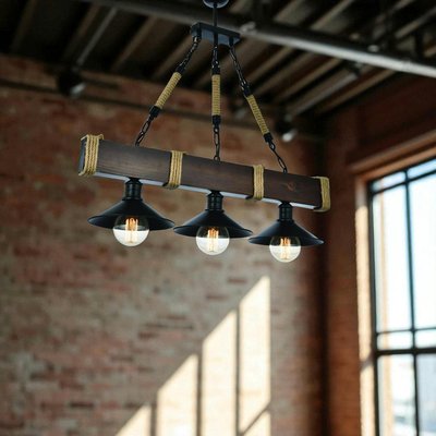 Suspension industrielle bois brun – 3 lampes CAMOGLI PIER IMPORT