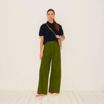 Pantalon large taille haute boutonné en coton PACOME BENSIMON