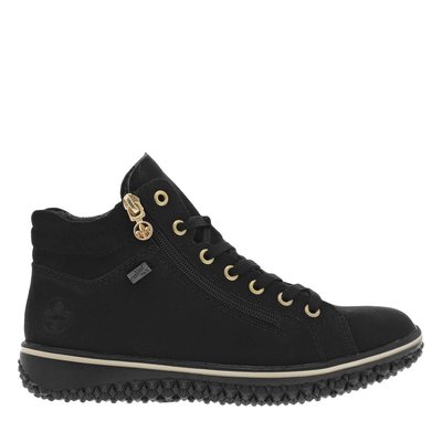Bottines noires à talon compensé bas et à lacets plats et double zip RIEKER