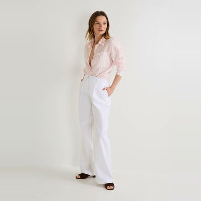Pantalon large taille haute en lin et coton MONOPRIX
