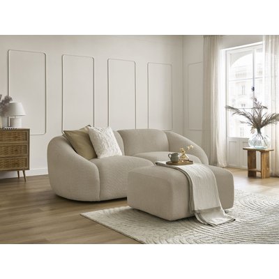 Canapé droit fixe 3 places en tissu bouclette avec pouf, TINA BOBOCHIC