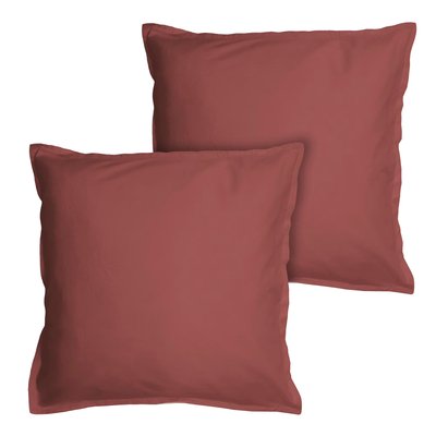 Set de 2 taies d’oreiller unies à volant, COTON LAVÉ MATT ET ROSE