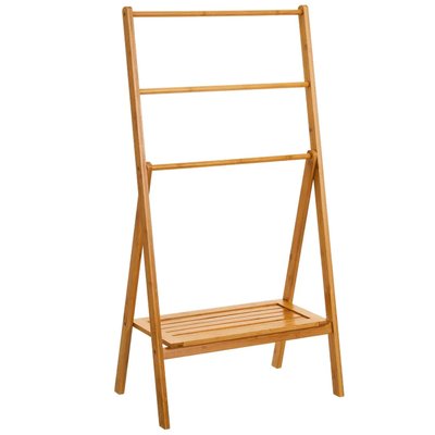 Porte serviette sur pied en bambou avec étagère WADIGA