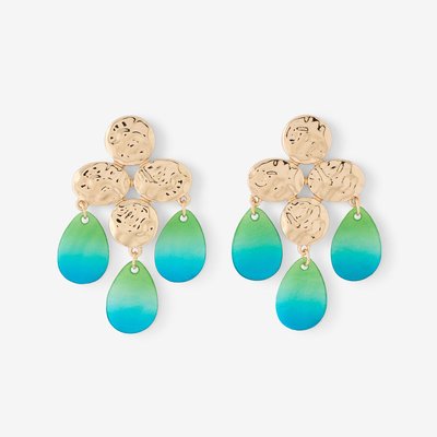 Boucles d'oreilles longues martelées avec goutte bleu BALABOOSTE