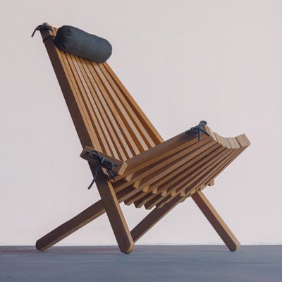 Chaise de jardin en teck avec coussin appuis tête gris Relax WANDA COLLECTION