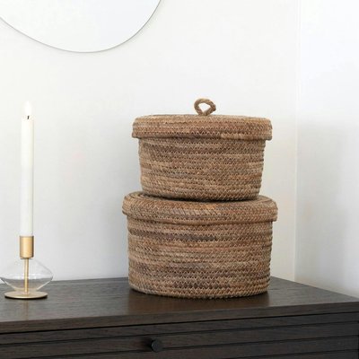 Petit panier de rangement rond en feuille de bananier avec couvercle (lot de 2) PIER IMPORT