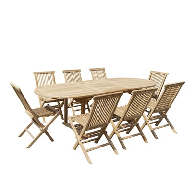 Salon de jardin en teck massif extensible 8/10 places  MIDLAND BERAH GETAH
