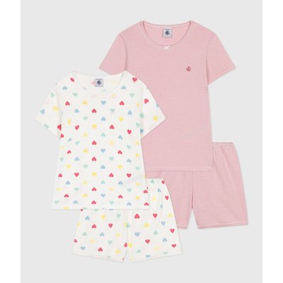 Lot 2 pyjashorts coton, motifs coeurs et rayures PETIT BATEAU