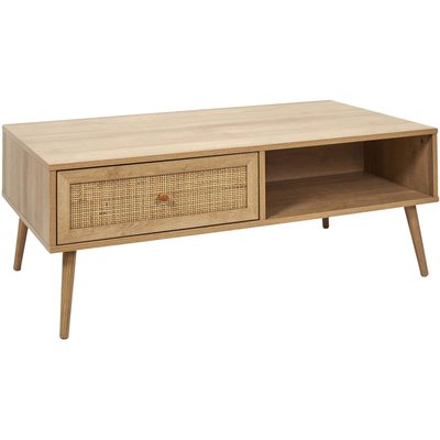 Table basse cannage et bois 1 tiroir Bali CMP