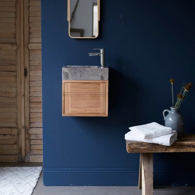 Meuble Lave main en teck massif et marbre cream BASIC TIKAMOON