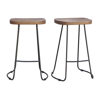 Tabourets de bar bois manguier massif et métal 65 cm (lot de 2) RUNKO MILIBOO