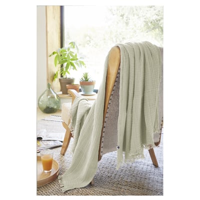 Plaid quadruple gaze de coton 180 x 220 cm Gaia vert d eau EDEN
