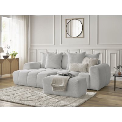 Canapé d'angle convertible 3 places en tissu bouclette avec pouf, ROXELANE BOBOCHIC