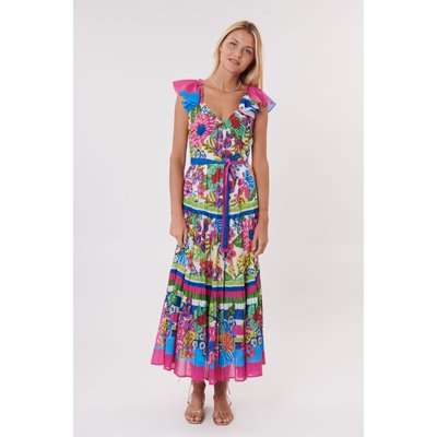 Robe longue imprimée à bretelles et volants TASSIN DERHY