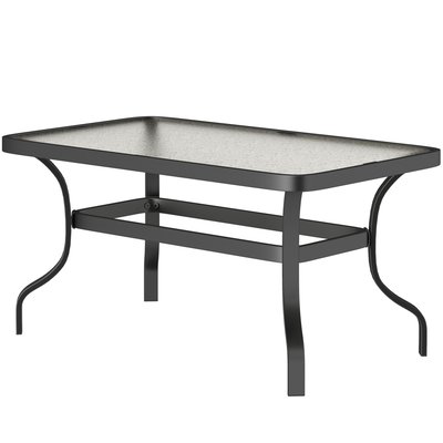 Table basse de jardin rectangulaire style fer forgé métal noir verre trempé texturé OUTSUNNY