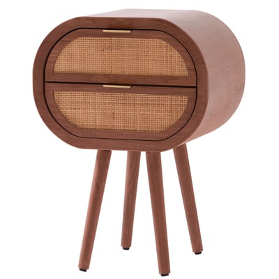 Table de chevet 2 tiroirs en rotin et bois de noyer, MALIRON NORDLYS